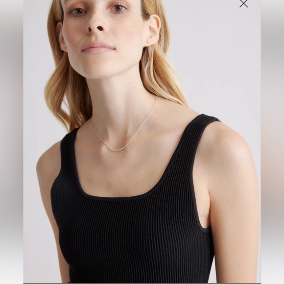 Quince Cropped Square Neck Ribbed Knit Tank NWT S black - Picture 1 of 4